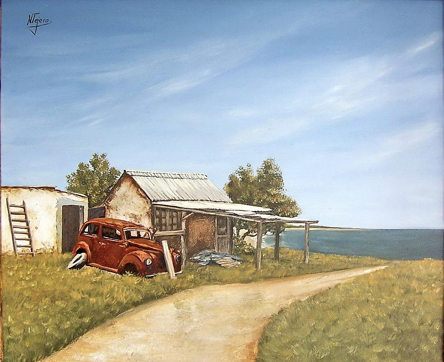 900x733 Old House By The Sea Painting By Natalia Tejera - Painting By The Sea