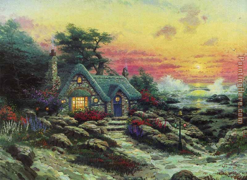 800x584 Thomas Kinkade Cottage By The Sea Painting Anysize 50% Off - Painting By The Sea