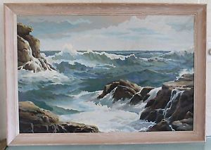 300x213 Vintage 60s Framed 40 Seascape Paint By Number Conflict - Painting By The Sea