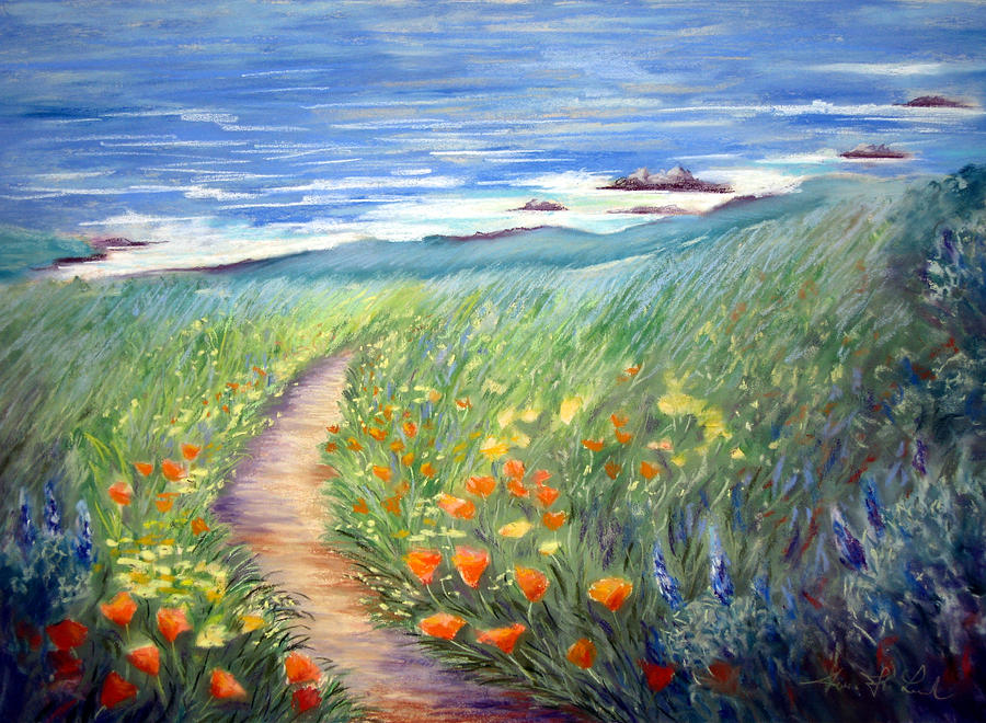 900x660 Wild Garden By The Sea Painting By Karin Leonard - Painting By The Sea