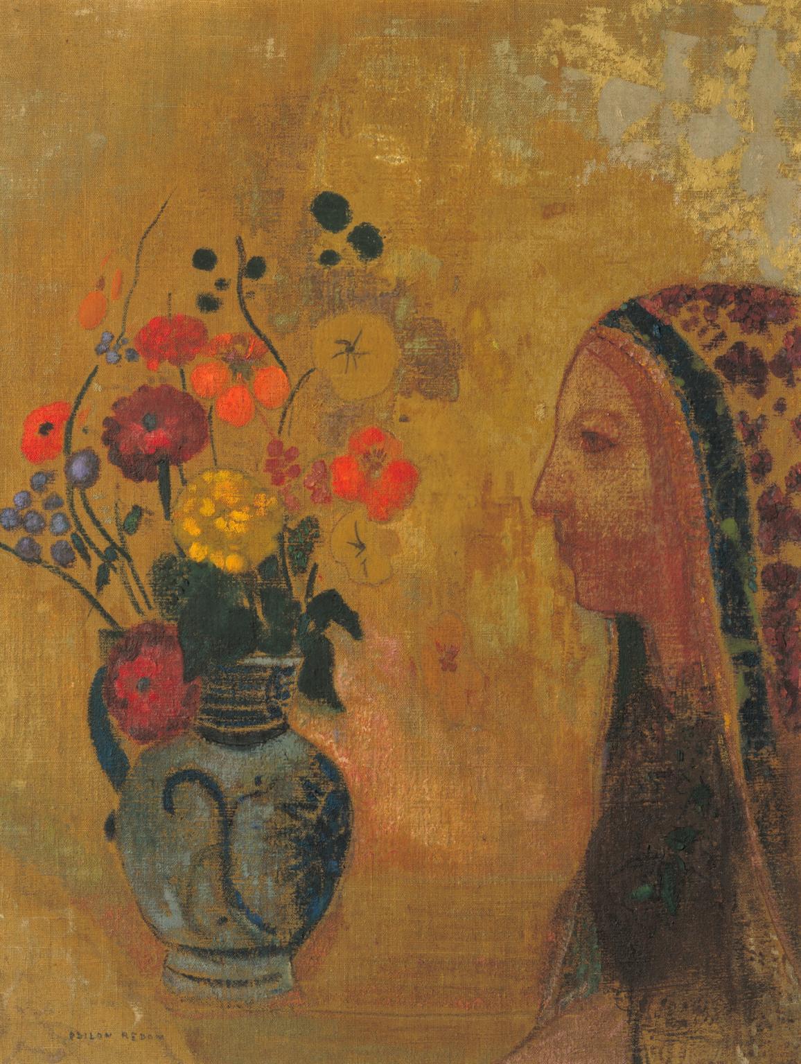 1156x1536 Profile Of A Woman With A Vase Of Flowers', Odilon Redon, C.1895 - Painting C