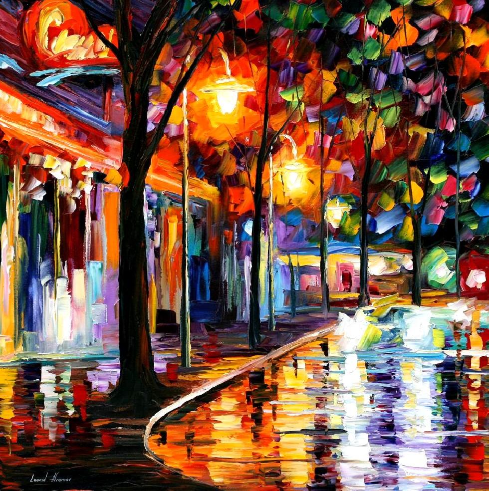 980x984 Night Cafe Palette Knife Oil Art Painting On Canvas By Leonid - Painting Cafe