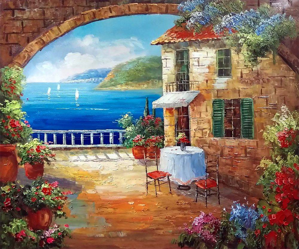 1000x833 Cafe At Oceanside - Painting Cafe