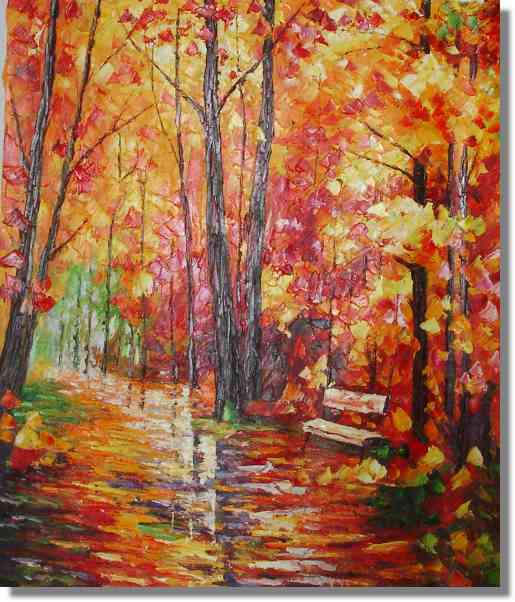 515x602 Knife Painting Landscape Canada Red Leaves On Canvas - Painting Canada