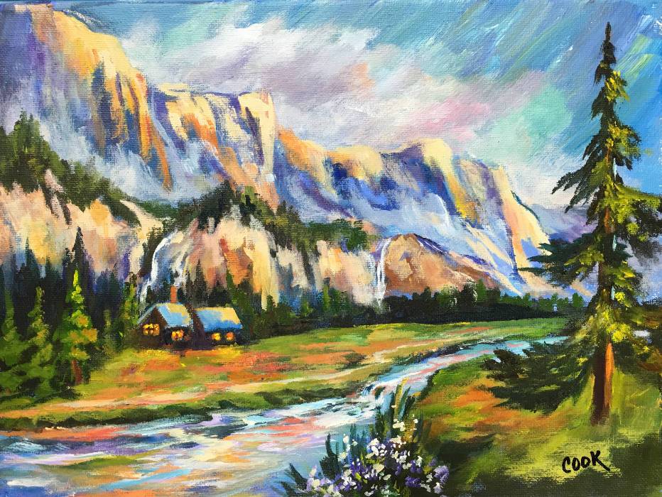 932x700 Cabin In The Canadian Rocky Mountains - Painting Canada