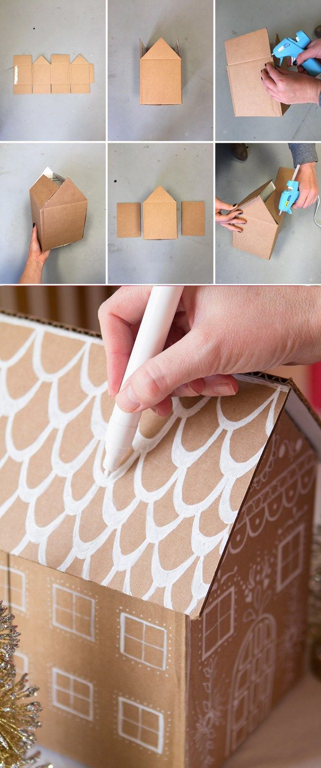 640x1529 Diy Gingerbread House Gift Boxes Paint Markers - Painting Cardboard