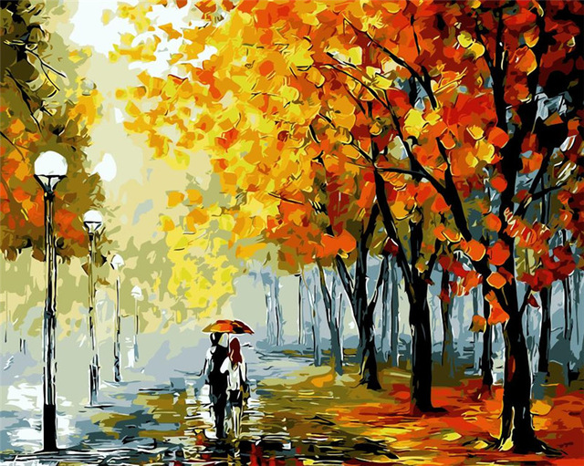 640x511 Central Park Lovers Rainy Pictures Landscape Oil Painting Picture - Painting Central Park