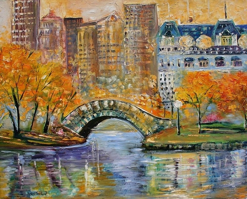 500x403 Cityscape Oil Paintings Central Park Glow By Karen's Fine Art - Painting Central Park