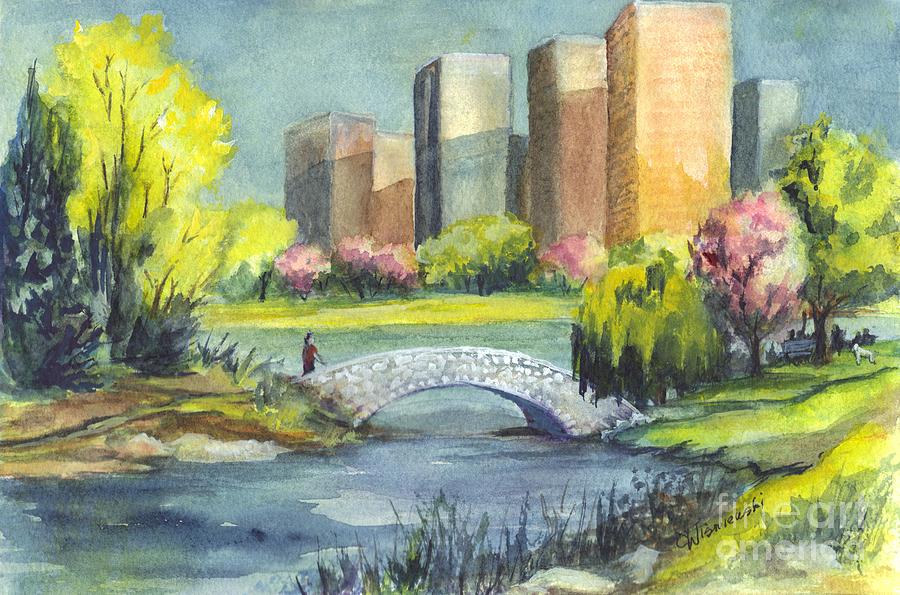 900x595 Spring In Central Park N Y C Painting By Carol Wisniewski - Painting Central Park