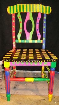 192x341 Hand Painted Furniture Chair Colorful Crazy Purple Back - Painting Chairs