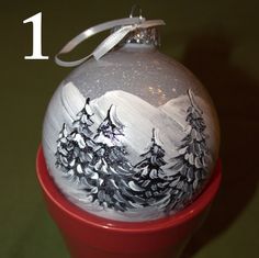 236x235 Christmas Ornament, Cardinals On Branches, Snowing, Hand Painted - Painting Christmas Balls