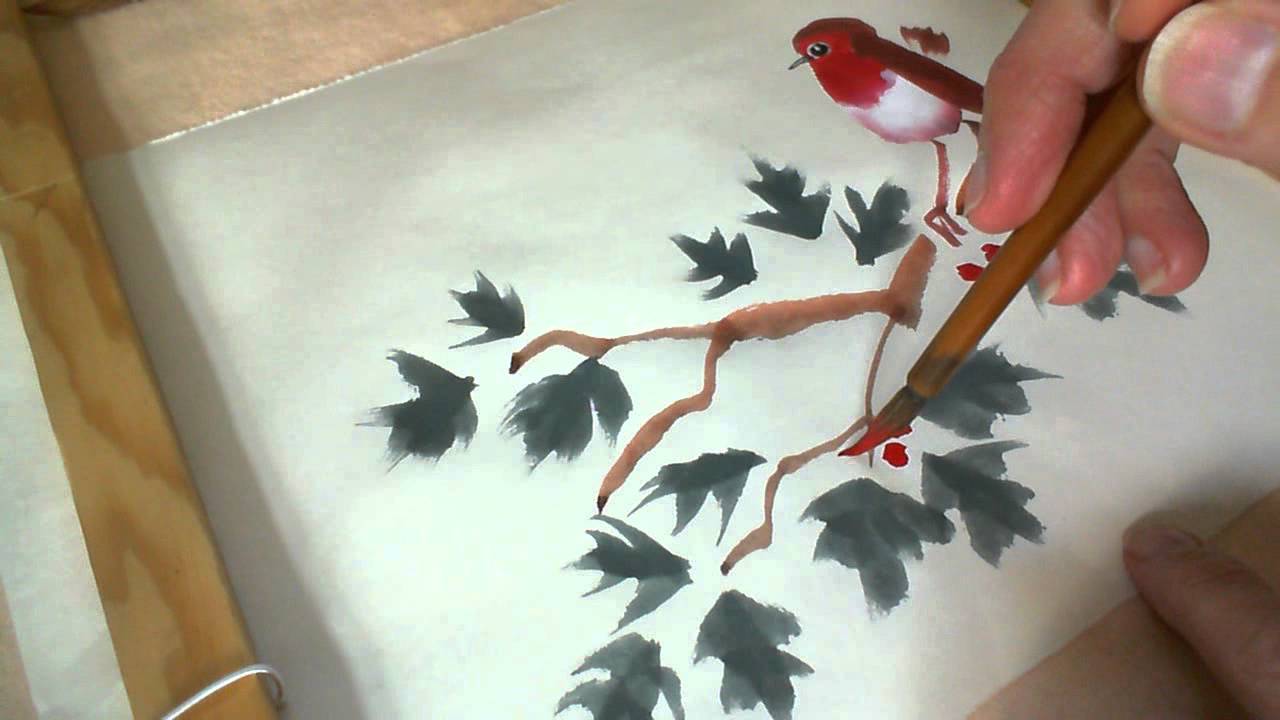 1280x720 Christmas Card With Robin And Holly Demonstration Using Chinese - Painting Christmas Cards