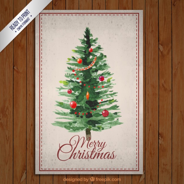 626x626 Hand Painted Christmas Tree Card Vector Free Download - Painting Christmas Cards