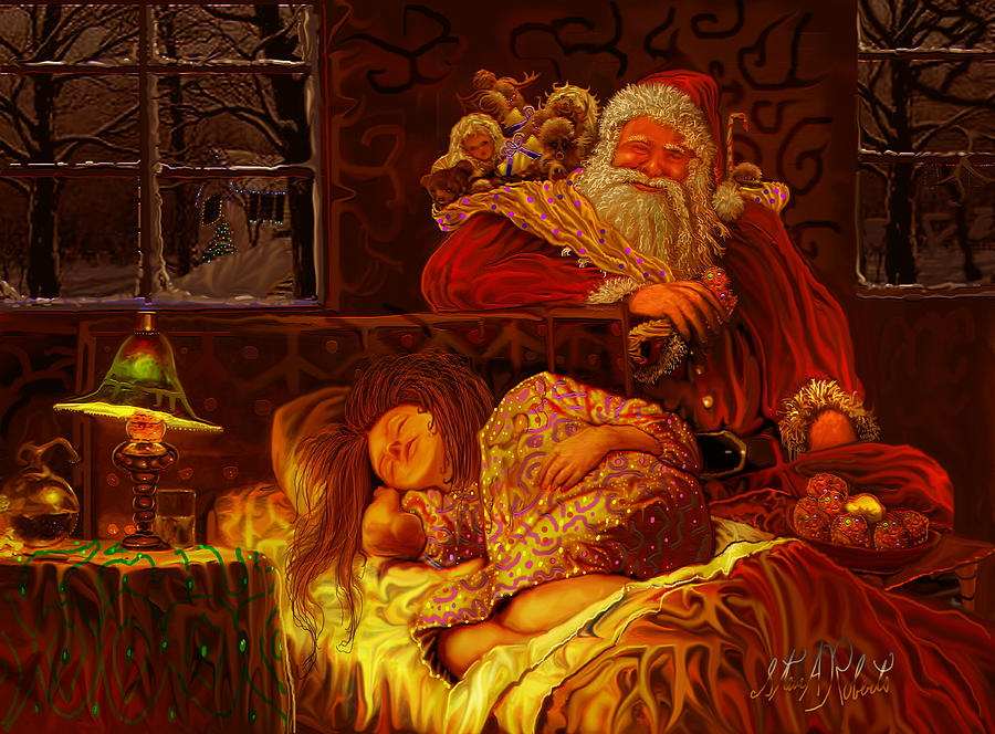 900x664 Santa Loves Cookies Painting By Steve Roberts - Painting Christmas Cookies