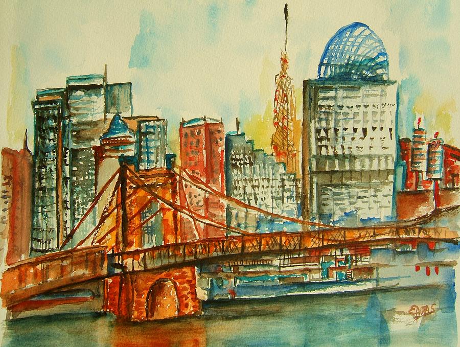 900x679 Queen City Skyline Cincinnati Oh Painting By Elaine Duras - Painting Cincinnati
