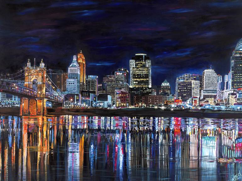 770x577 Saatchi Art Cincinnati Skyline Painting By Jeff Johns - Painting Cincinnati