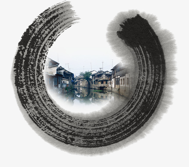 650x573 Misty Rain, Ink Painting Circle, Jiangnan Water Village, Rain, Ink - Painting Circle