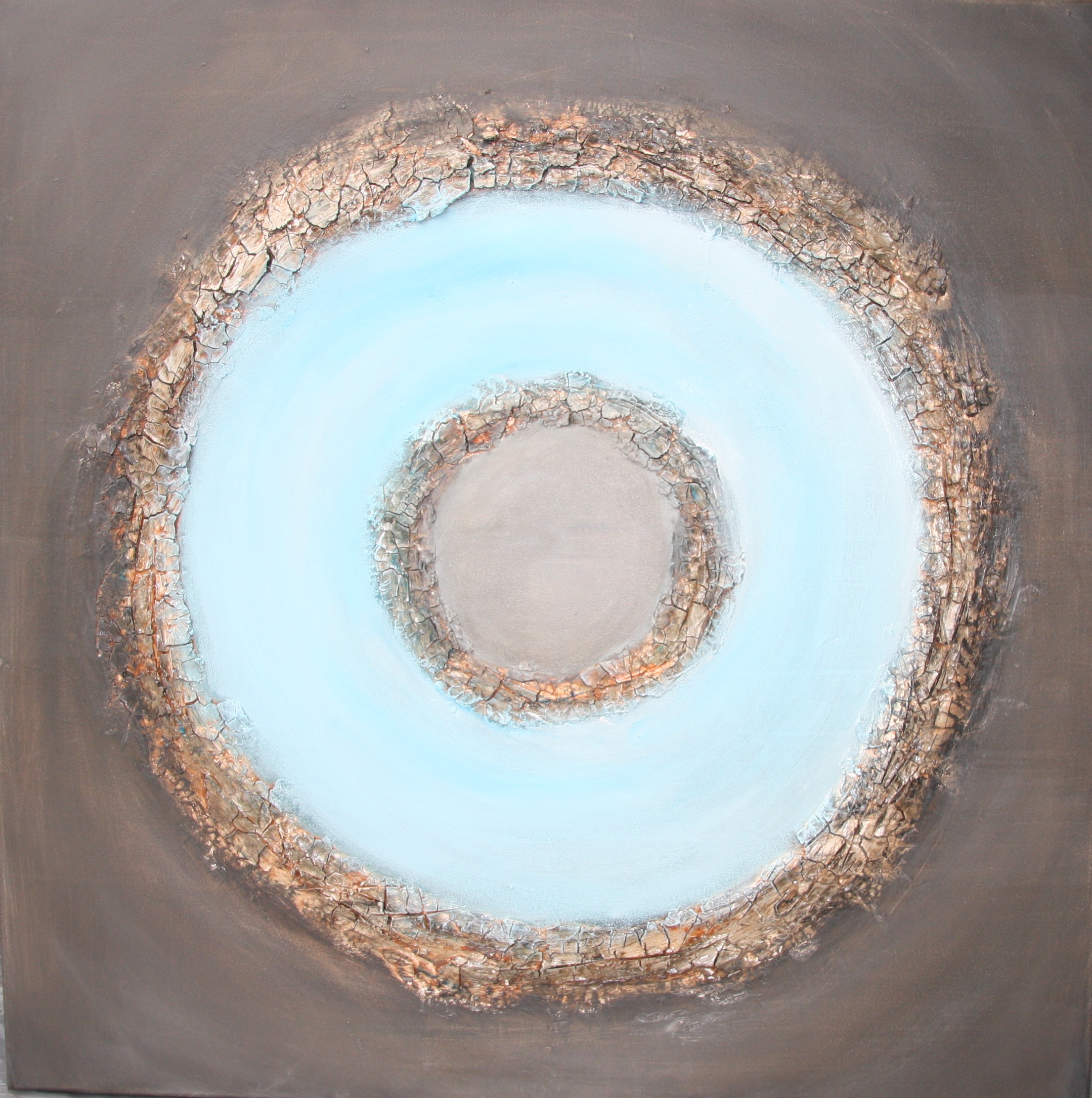 2209x2221 New Textured Abstract Painting Circle In Blue And Brown Kain - Painting Circle