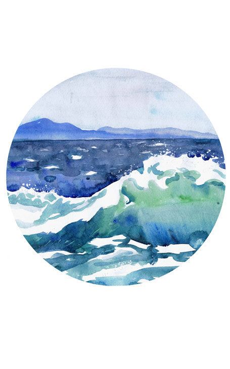 455x730 Ocean Painting Circle Art Wave Watercolor Landscape Abstract - Painting Circle