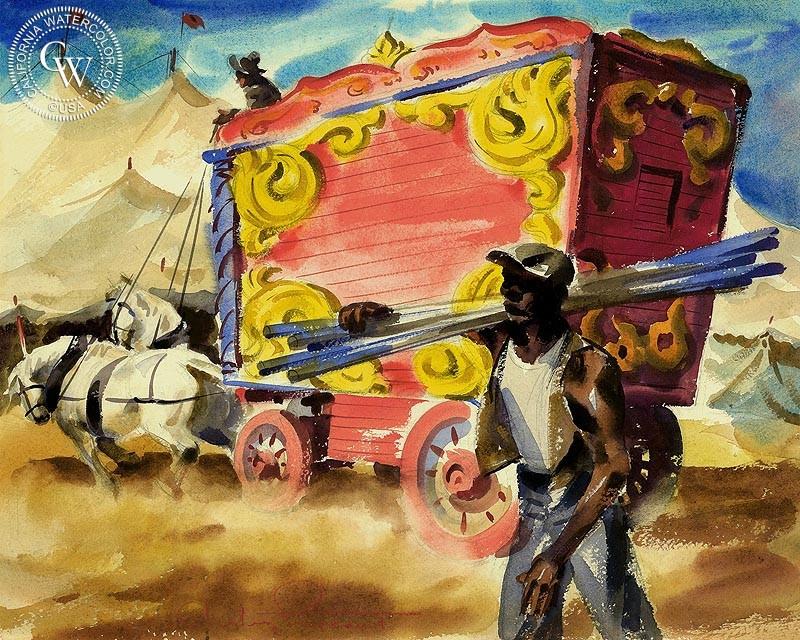 800x640 Circus Wagon, Art By Charles Payzant California Watercolor - Painting Circus