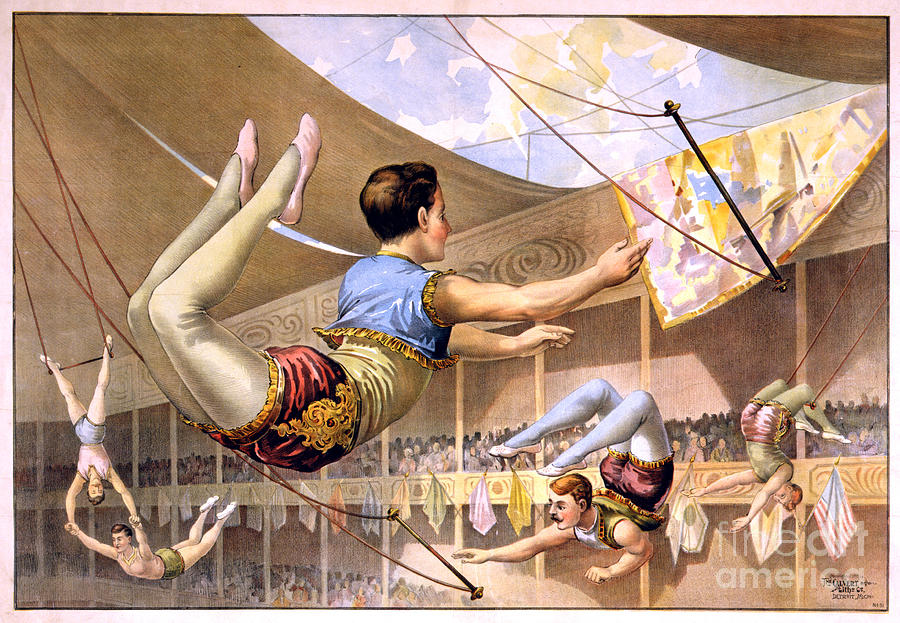 900x623 Five Male Trapeze Artists Performing At A Circus Painting By - Painting Circus