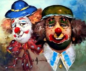 300x249 Vintage Oil Painting On Canvas Circus Clowns By W Moninet Ebay - Painting Circus