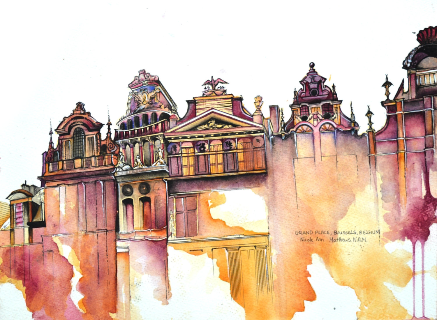 1500x1099 Grand Place Brussels Watercolor Painting Belgium Art - Painting City Place