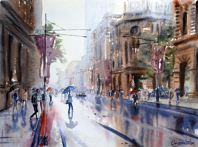 800x596 Painting Of George Street Sydney Martin Place Chrysovalantou - Painting City Place