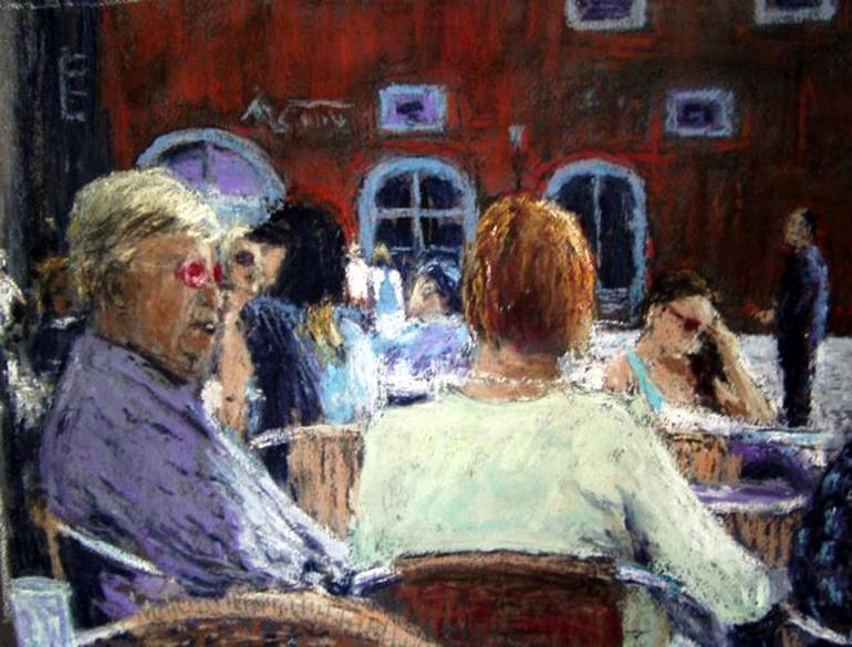 770x585 Saatchi Art People Sitting On A City Place Painting By Hans Hehl - Painting City Place