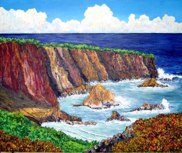 640x538 James Parker Artwork Cliffs And Sea Original Painting Acrylic - Painting Cliffs