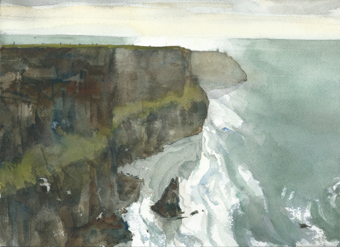 1099x800 Original Painting Cliffs Of Moher, By Jun Pierre Shiozawa - Painting Cliffs