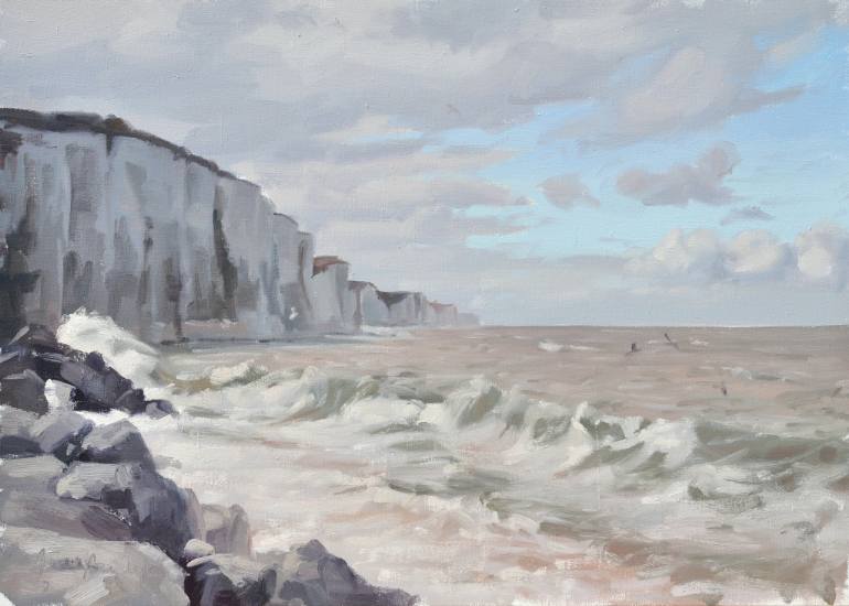 770x550 Saatchi Art Cliffs On The French Channel Coast, High Tide - Painting Cliffs