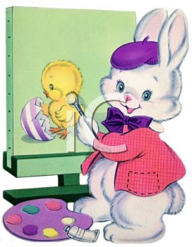 275x350 Royalty Free Clip Art Image Vintage Easter Bunny Painting A Chick - Painting Clipart Free