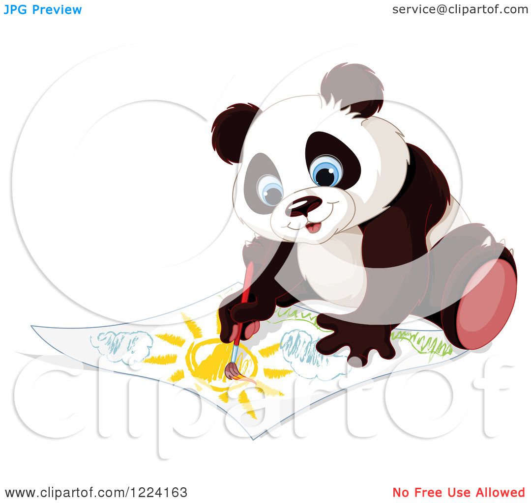 1080x1024 Clipart Of A Cute Panda Painting A Landscape - Painting Clipart Free
