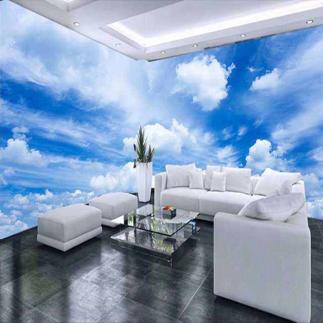 640x640 Customized Any Size 3d Mural Wallpaper Blue Sky White Clouds Wall - Painting Cloud On Wall