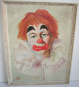 271x300 Old Clown Oil Painting Signed Waite Ebay - Painting Clown