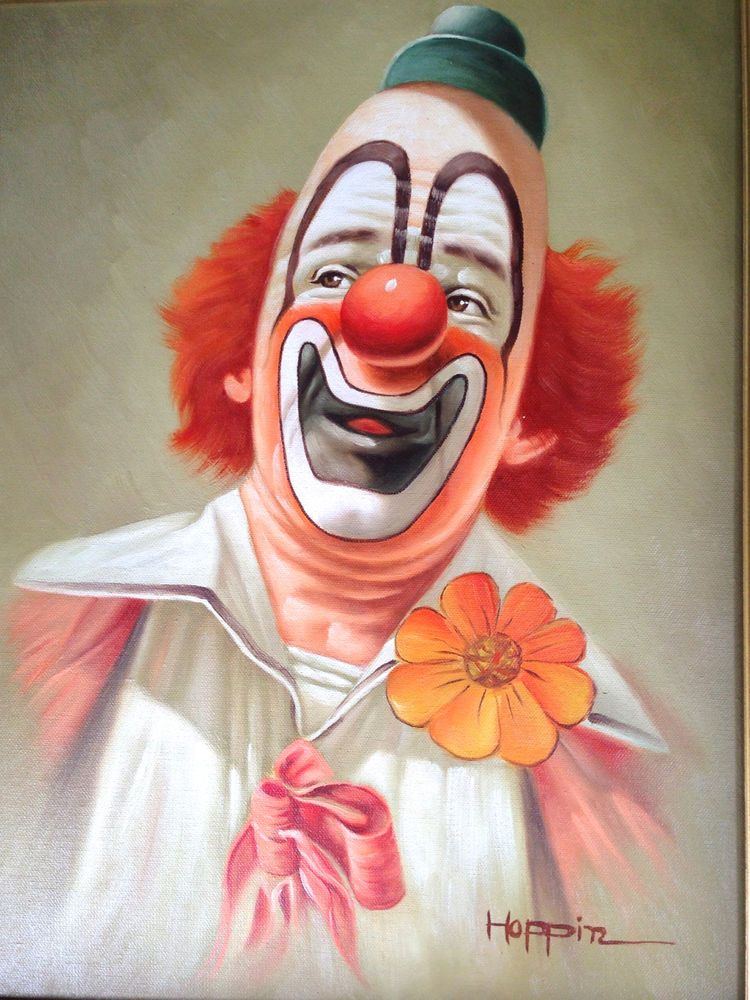 750x1000 Clown Painting Oil On Canvas Artist Hoppin Hoppitz Signed Framed - Painting Clown