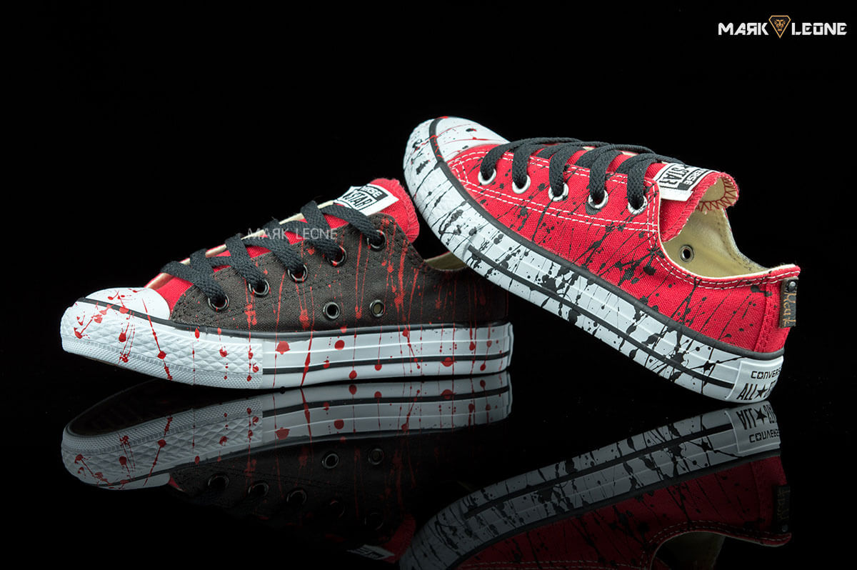 1200x798 Handmade Converse All Star Low Top Red Black Painting Mark Leone - Painting Converse