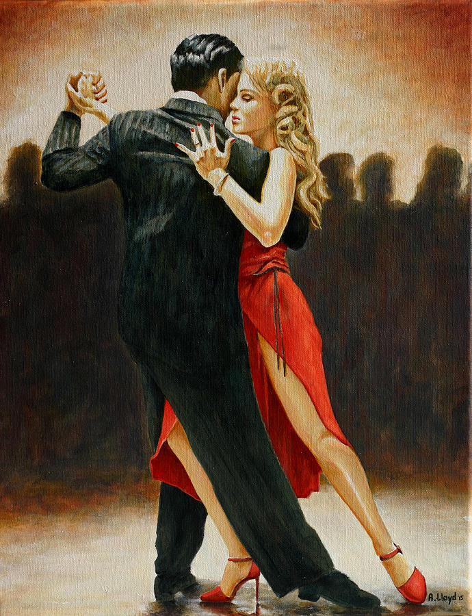 690x900 Lady In Red Painting By Andy Lloyd - Painting Couple Dancing