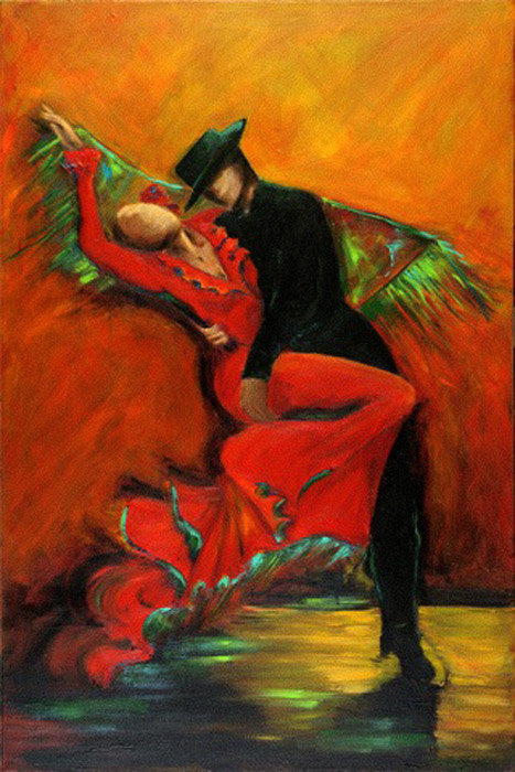 467x700 Tango Painting Dance Artrumba Dancer In Red Dress With Lots - Painting Couple Dancing