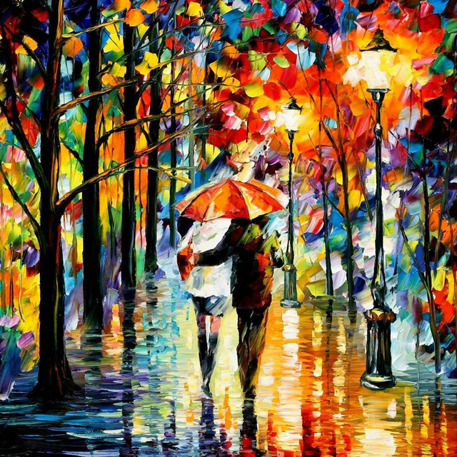 640x640 Couple Walking In The Rain Umbrella 5d Diy Diamond Painting Cross - Painting Couple Walking In The Rain