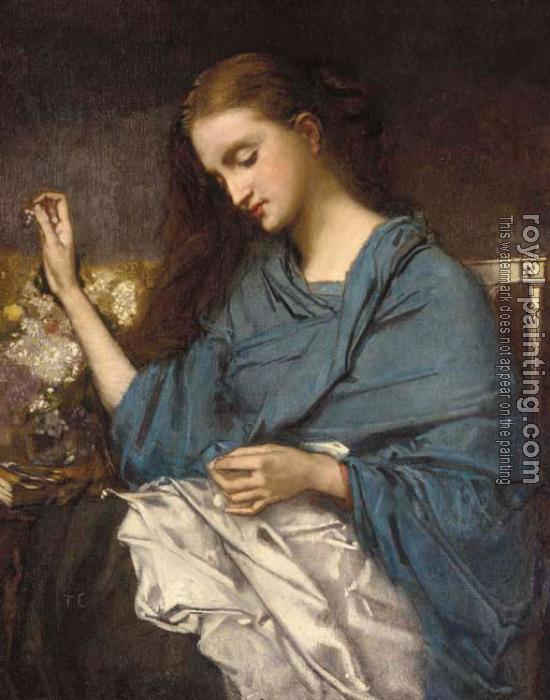 550x700 Young Woman Sewing By Thomas Couture Oil Painting Reproduction - Painting Couture