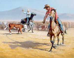 300x236 One Heel Painting By Paul Krapf - Painting Cowboy