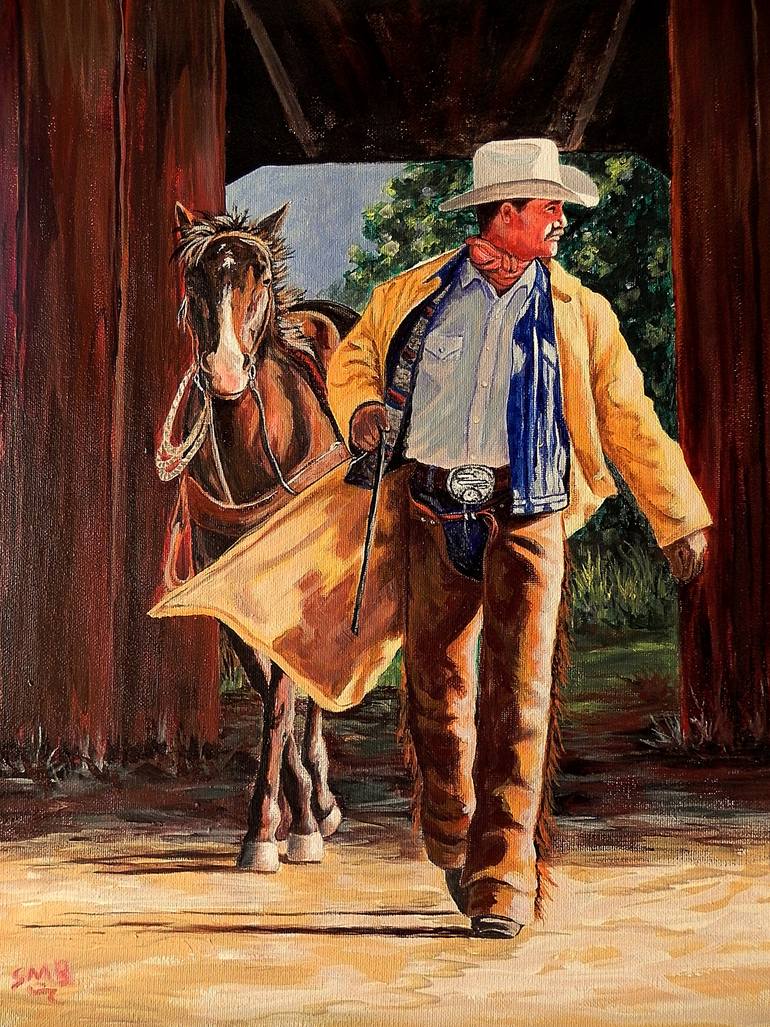 770x1027 Saatchi Art Cowboy Sunrise Painting By Susan Bergstrom - Painting Cowboy