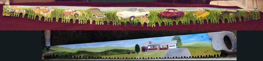 1024x240 2 Painted Crosscut Log Saws By Carolynym - Painting Crosscut Saw