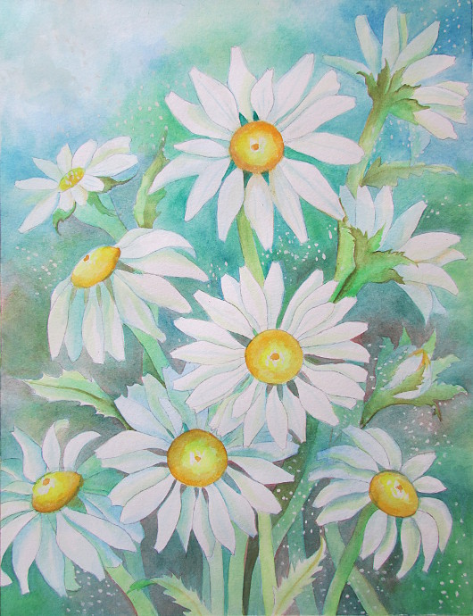 530x690 Painting Daisies Using Negative Watercolor Painting - Painting Daisy