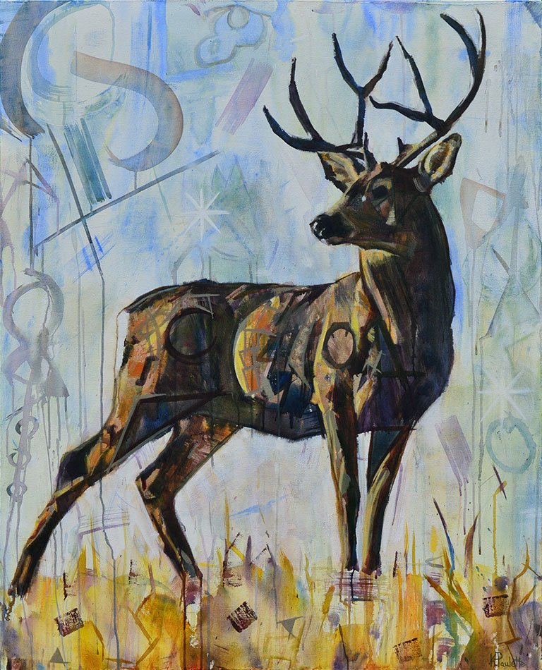 768x950 Deer Painting Buck Antlers White Tailed Abstract Wildlife Art - Painting Deer