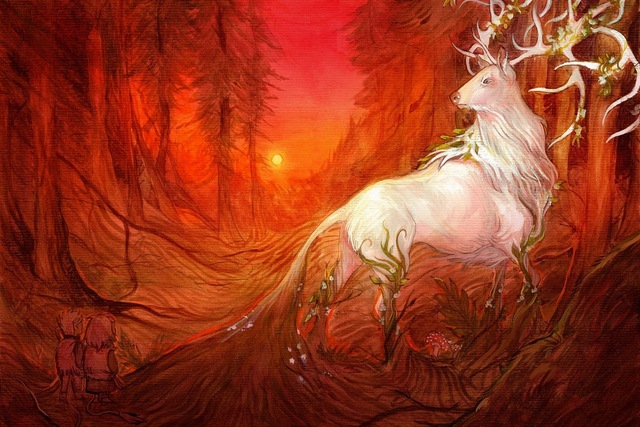 640x427 Fantasy Art Deer Horn Animal Eyes Forest Trees Dm414 Living Room - Painting Deer Eyes