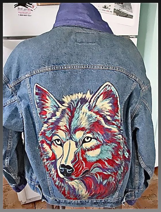 560x740 Vintage Levi's Denim Hand Painted Jacket Wolf 1980s Signed - Painting Denim Jacket