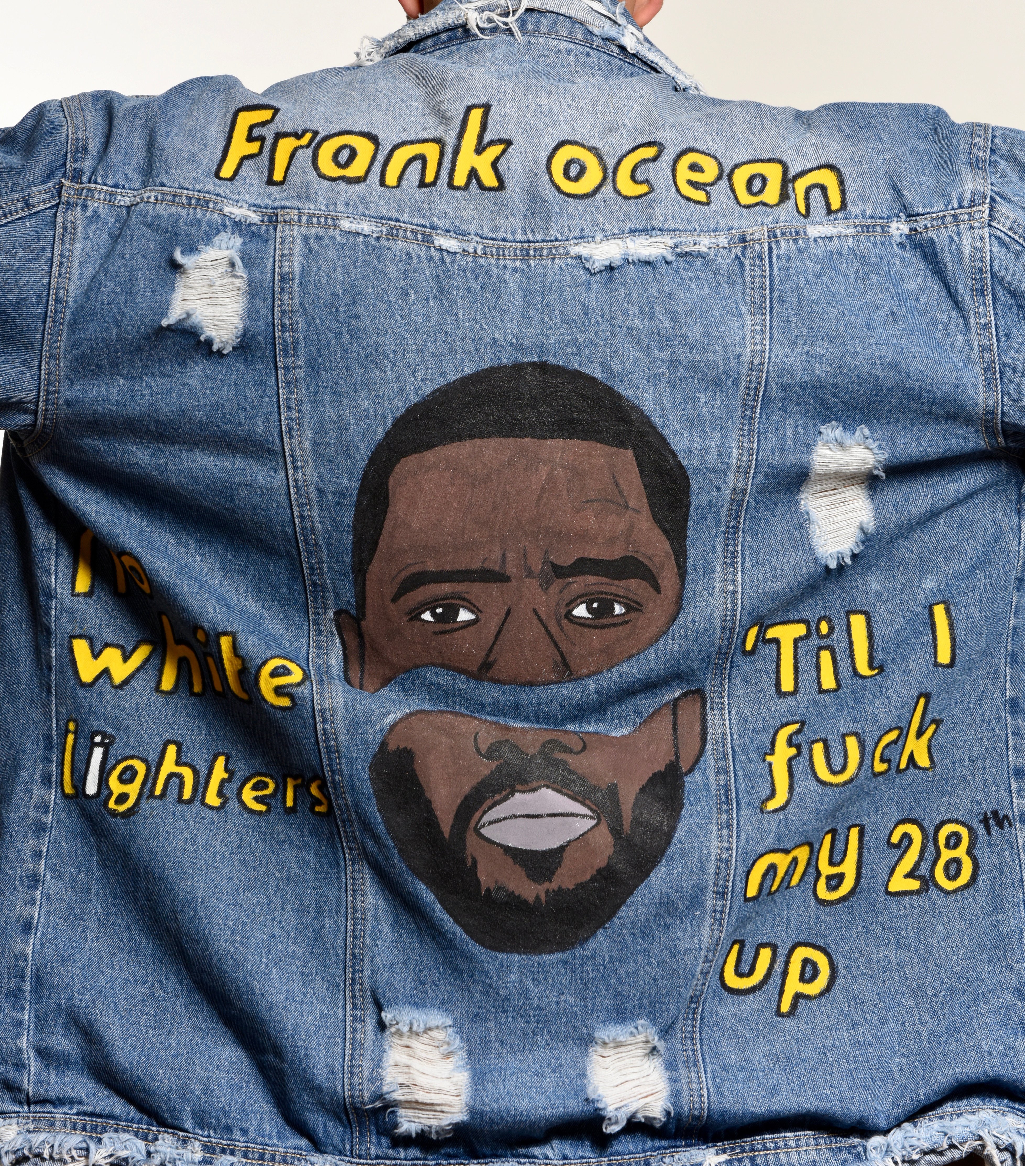 3912x4450 Frank Ocean Hand Painted Denim Jacket Sparrows - Painting Denim Jacket